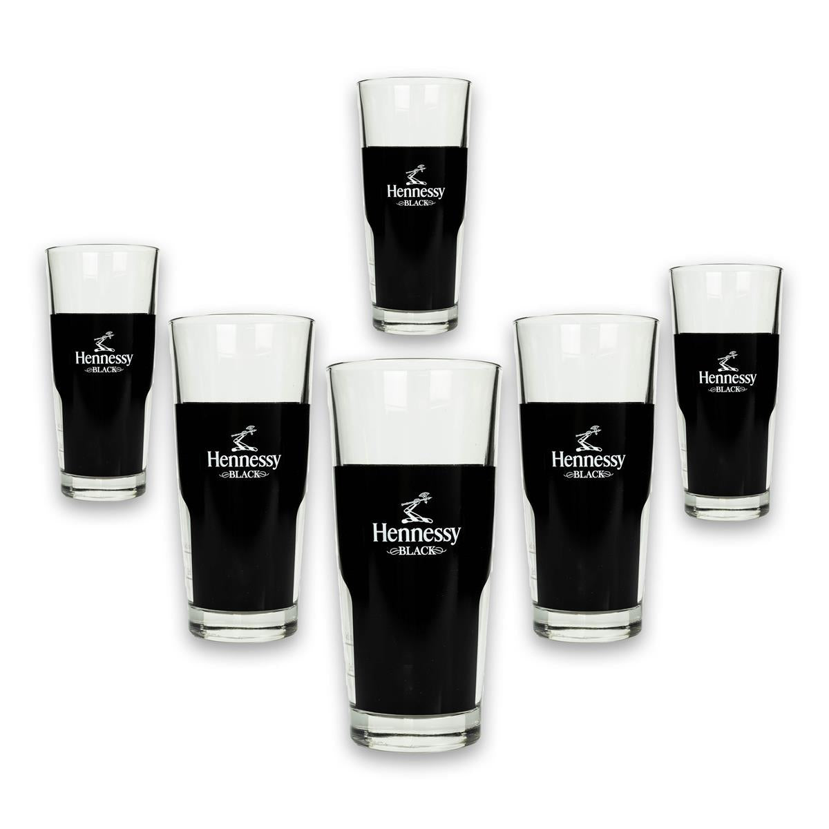 6x Hennessy Whiskey Glass Long Drink Black