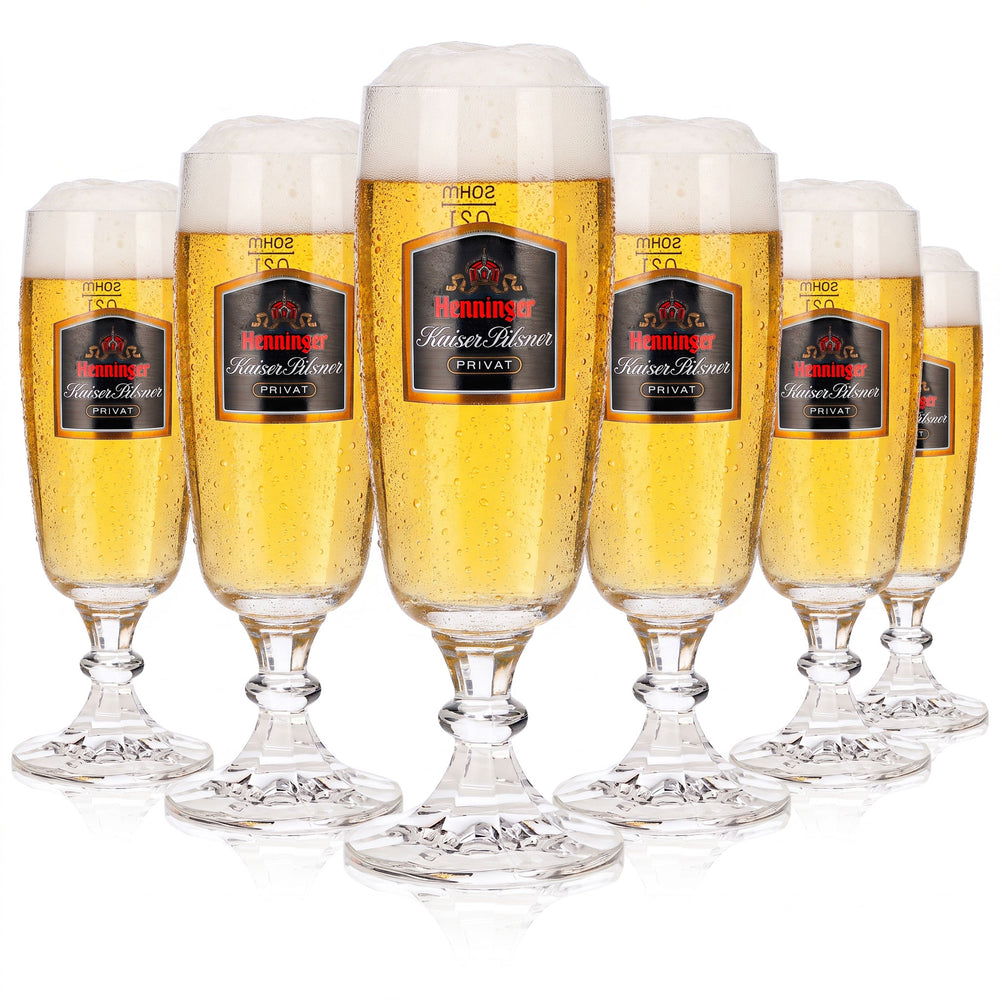 6 Henninger Beer Glasses, 0.2 L, Kaiser Pilsner "Privat" Sahm (Set of 6)