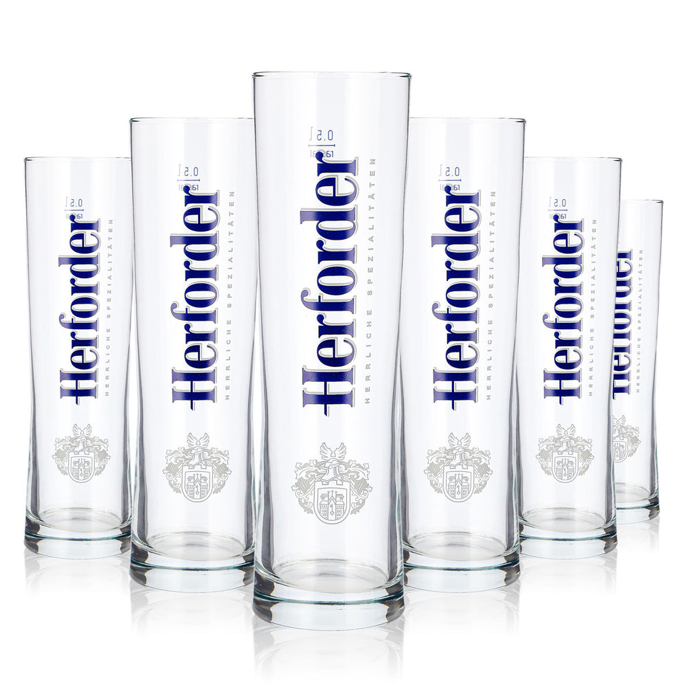 6 Herforder Brewery Beer Glasses, 0.5 L, Blue Logo, Rastal Kölsch (Set of 6)