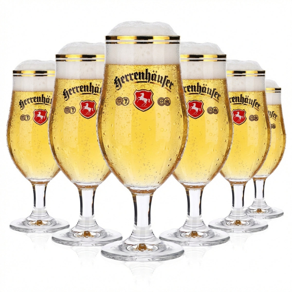 6x Herrenhäufer beer glasses, 0.25 l, bulbous, goblet shape, gold rim