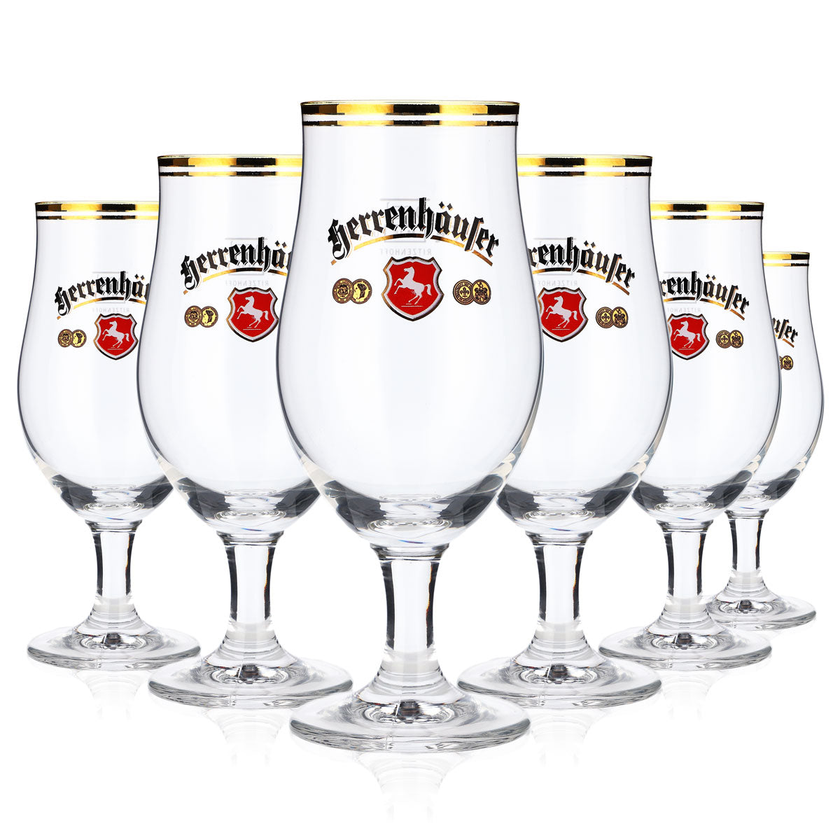 6x Herrenhäufer beer glasses, 0.25 l, bulbous, goblet shape, gold rim – View 5