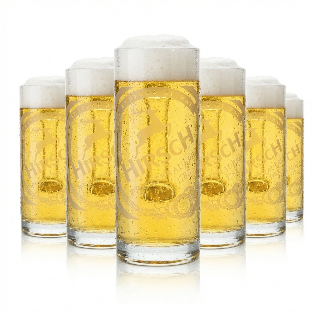 6x Hirsch Bräu beer glass 0.5l mug Gutsherren Seidel Rastal handle glasses mugs