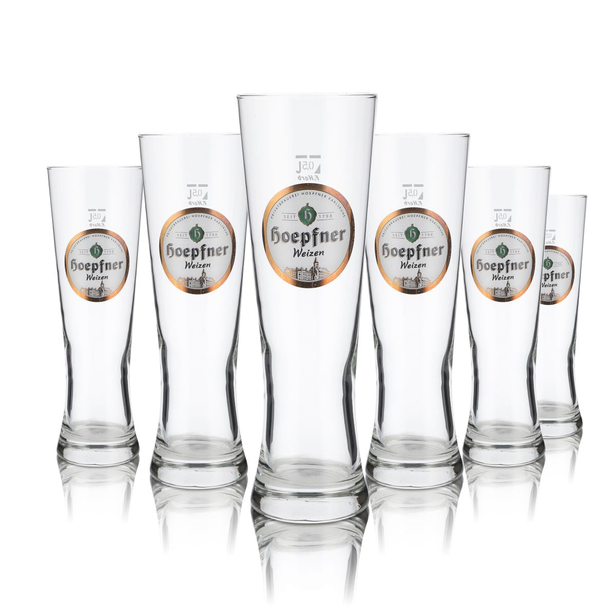 6x Hoepfner glass 0.5l wheat beer glass Hefeweizen glass set Kralsruhe brewery