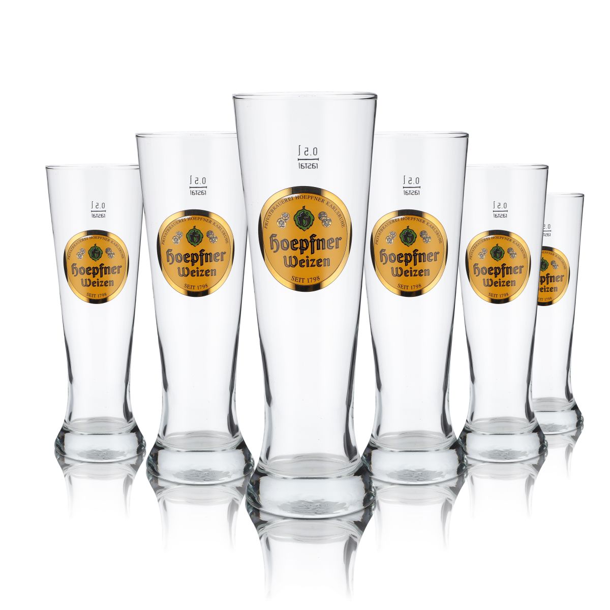 6x Hoepfner glass 0.5l wheat beer glass Hefeweizen glass set Karlsruhe brewery