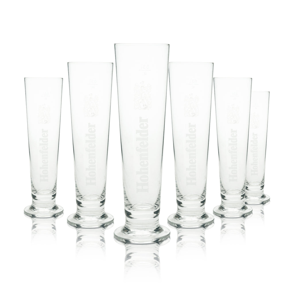 6x Hohenfelder beer glass trophy with white lettering, 0.3 l