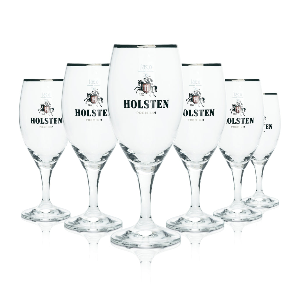 6x Holsten Beer Glass 0.25l Premium Goblet Glasses Platinum Rim Tulip Gastro Calibrated