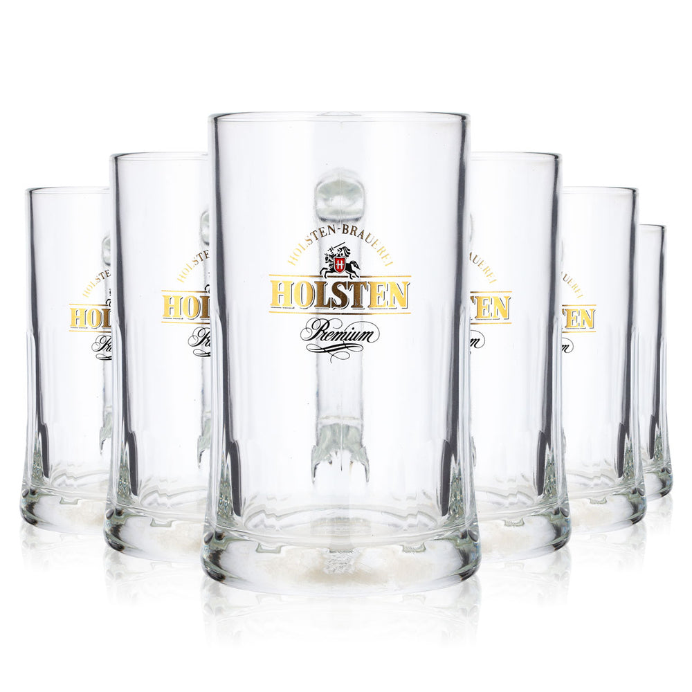 6 Holsten Beer Glasses, 0.5 L, Golden Logo, Sahm Gas Premium