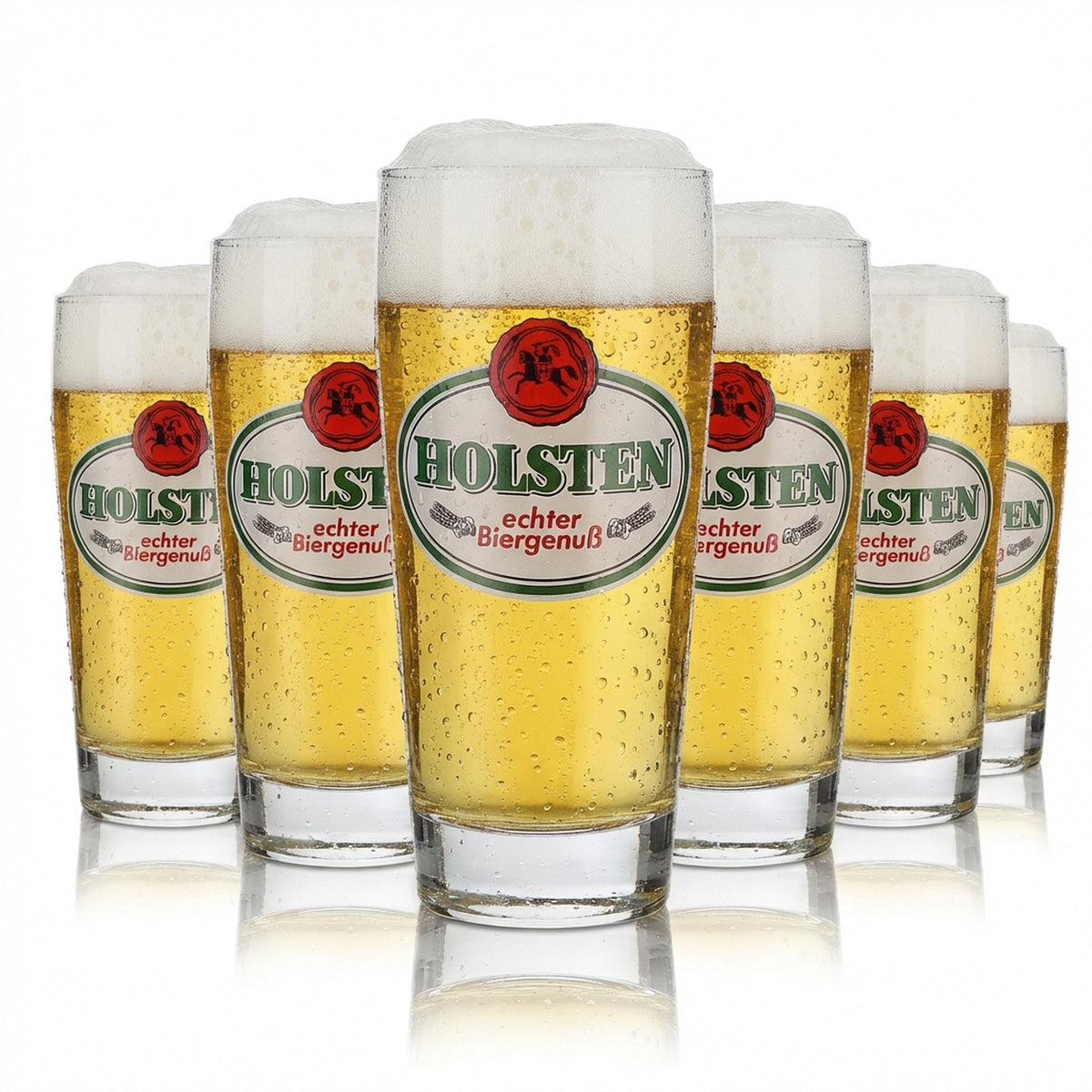 6x Holsten Glass 0.2l Willibecher Cup Beer Glass Set 1970s Motif Brewery