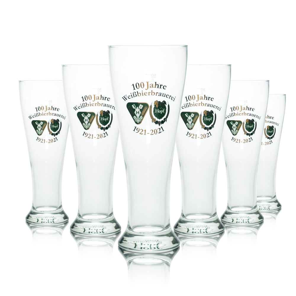 6x Hopf Glass 0.5l Wheat Beer Trophy Glasses Anniversary Special Edition 100 Years of Brewing
