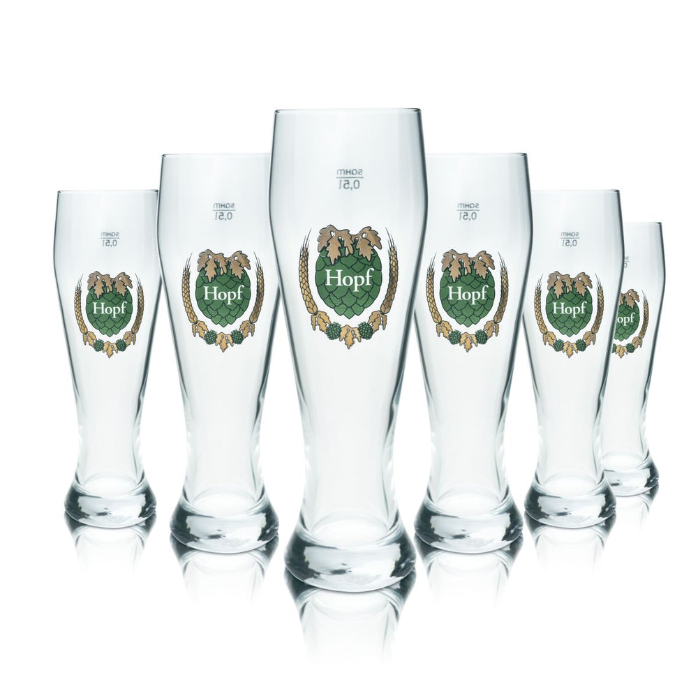 6x Hopf glass 0,5l wheat beer glass Hefeweizen glasses brewery Bavaria glasses set