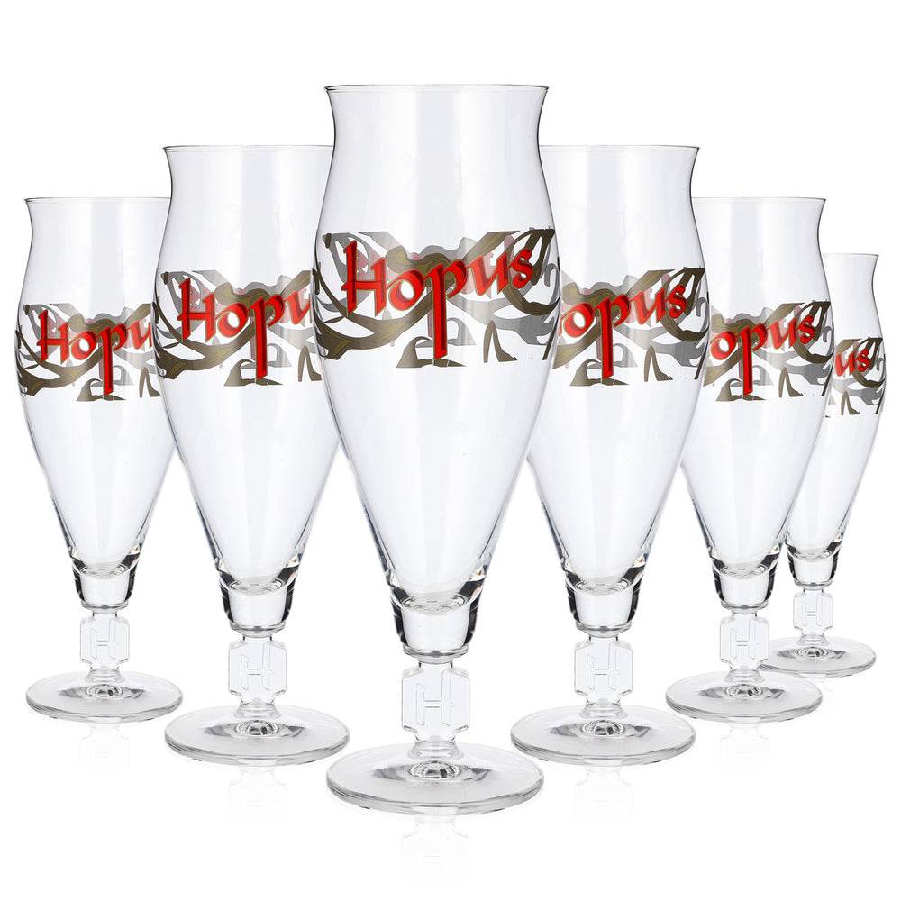 6 Hopus Beer Glasses, 0.66 L, Tulip-Shaped, Square Base, Contoured Beer Glass (Set of 6)