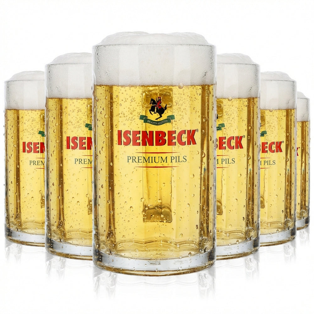 6x Isenbeck beer glass tankard 0.5l mug handle Glückauf Seidel Rastal