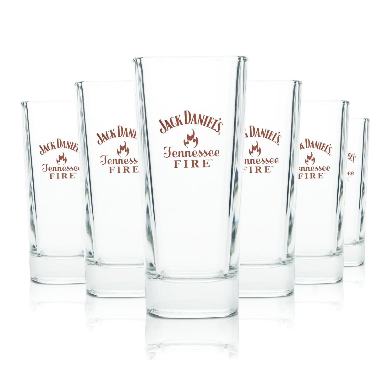 6x Jack Daniels Whiskey Glass 0.35l Cocktail Long Drink Glasses Tennessee Fire Red