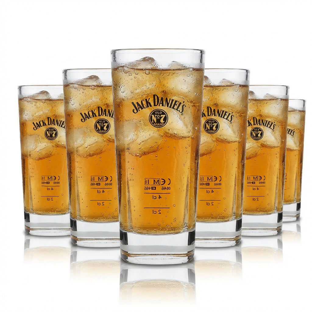 6x Jack Daniels Whiskey Glass Long Drink Stackable