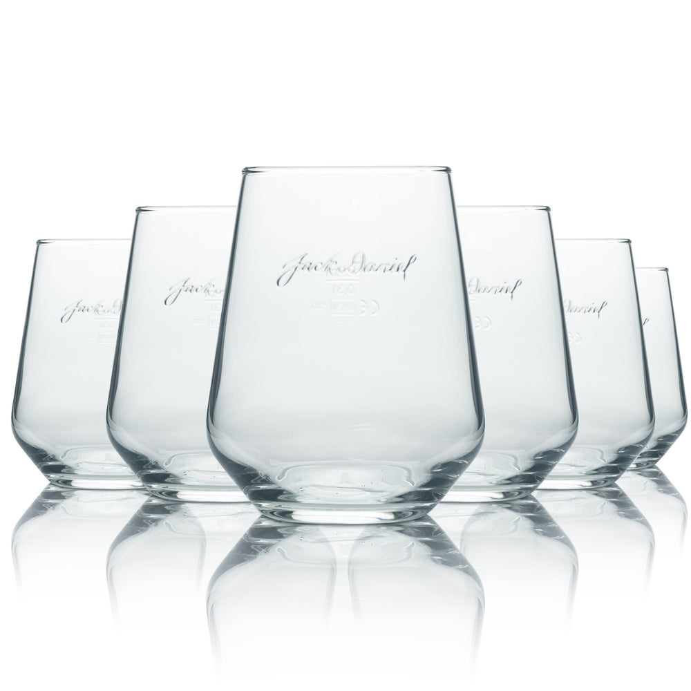 6x Jack Daniels Whiskey Glass Tumbler Relief Logo