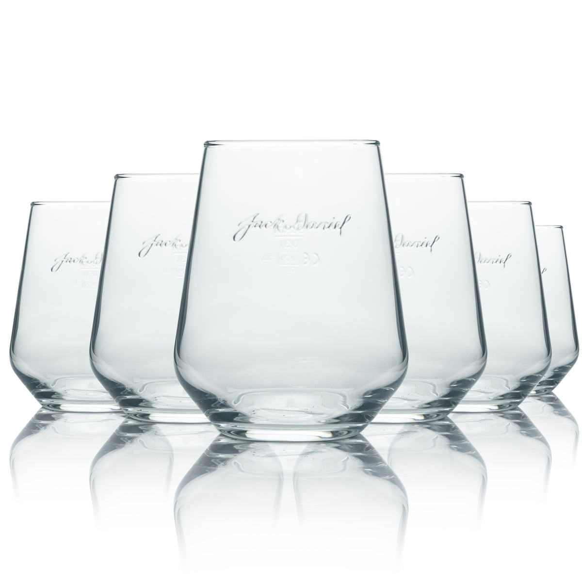 6x Jack Daniels Whiskey Glass Tumbler Relief Logo