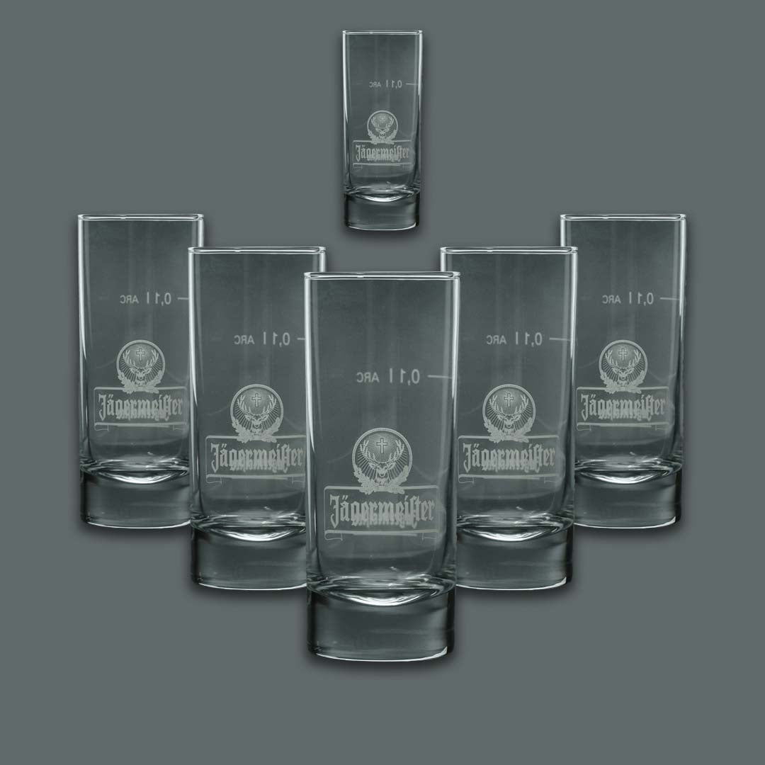 6x Jägermeister liqueur long drink glass 0.1l