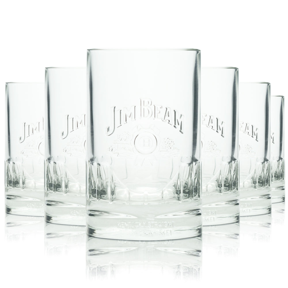 6x Jim Beam Whiskey Glass 0.2L Tumbler Relief Print Glasses Retro Rare Long Drink
