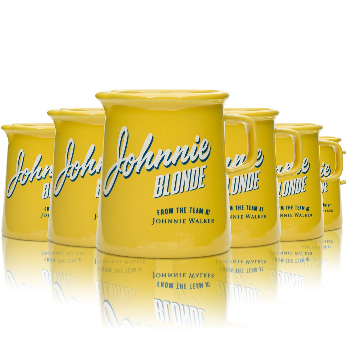 6x Johnnie Walker Blonde Glass Mug 0.3L YELLOW with Handle Pitcher Whiskey Carafe