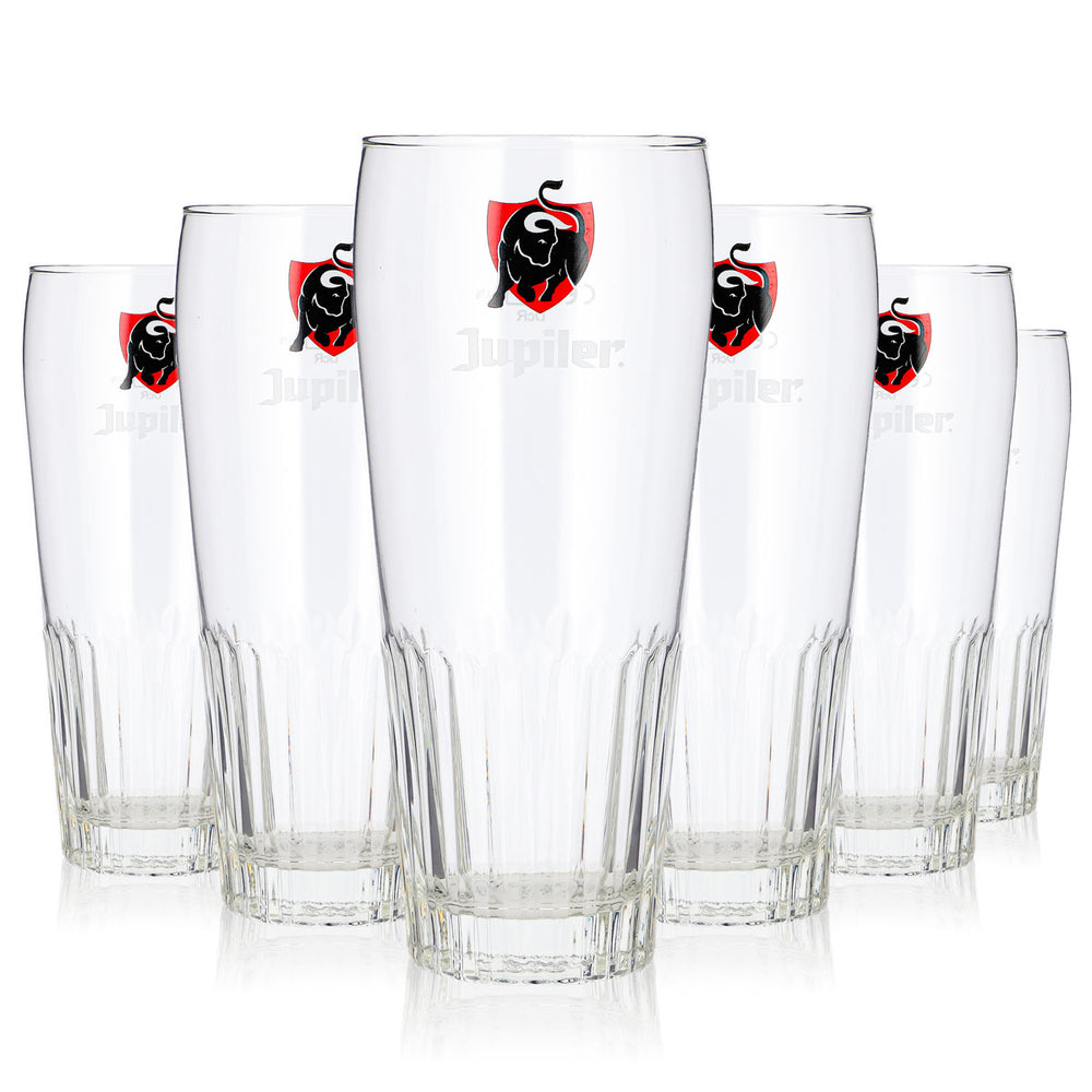 6 Jupiler Beer Glasses, 0.5 L, Long Drink, Bullen Logo, Willi Becher Beer Glasses (Set of 6)