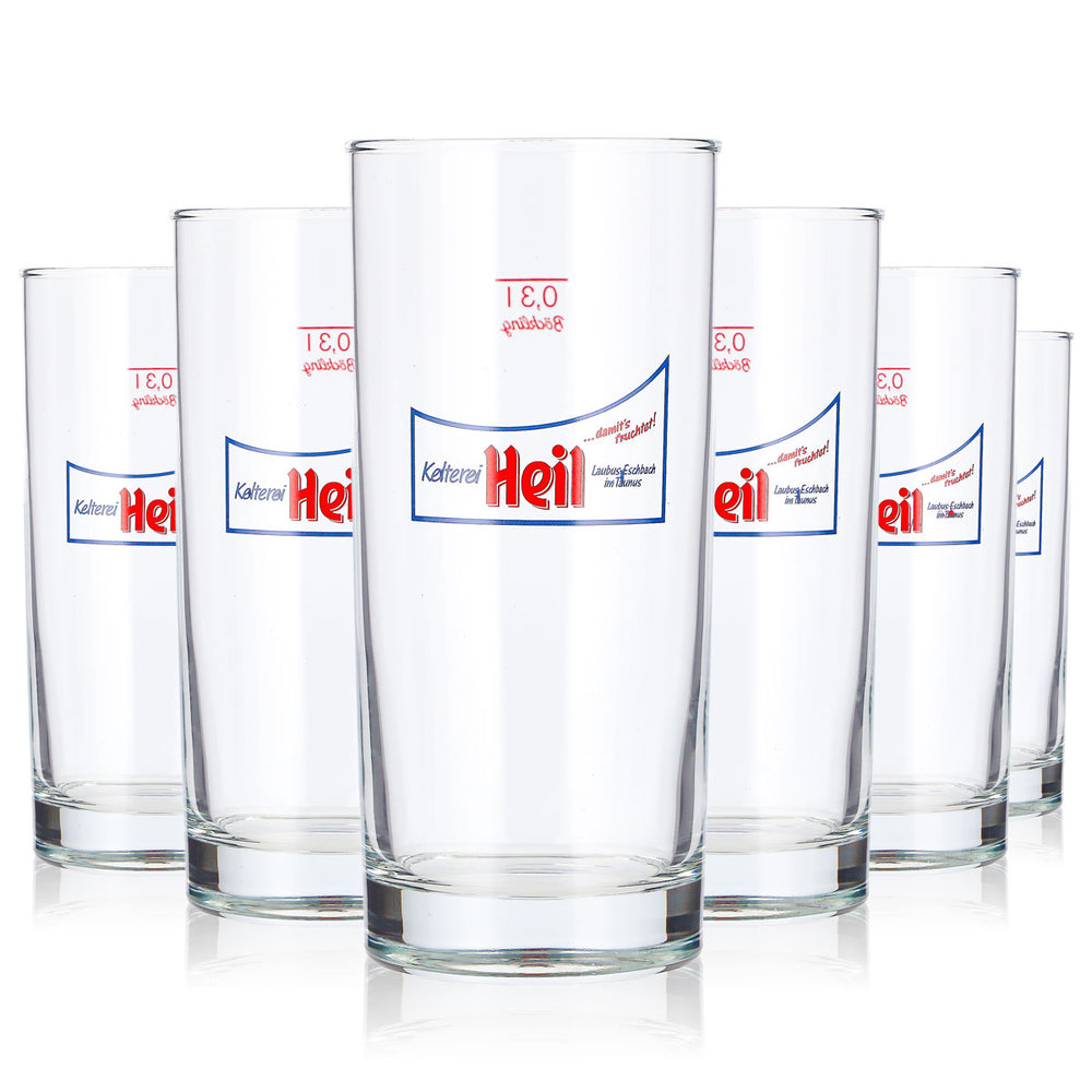 6x Heil Cider Glasses, 0.3 L, Long Drink, Red Böckling Logo (Set of 6)