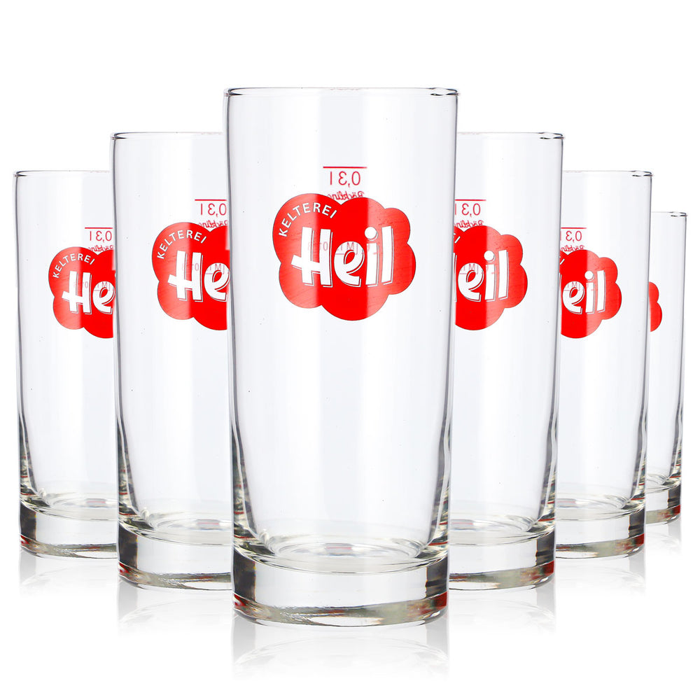6x Heil Cider Glasses, 0.3 L, Long Drink, Red Böckling Logo (Set of 6)