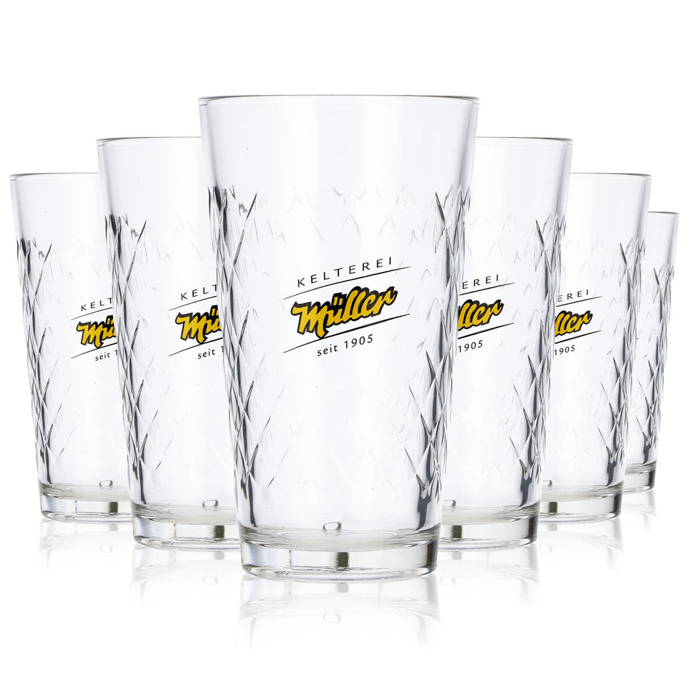 6x Kelterei Müller Glass 0.25l Apple Wine Mug Glass Set Elegant Relief Glass Contour