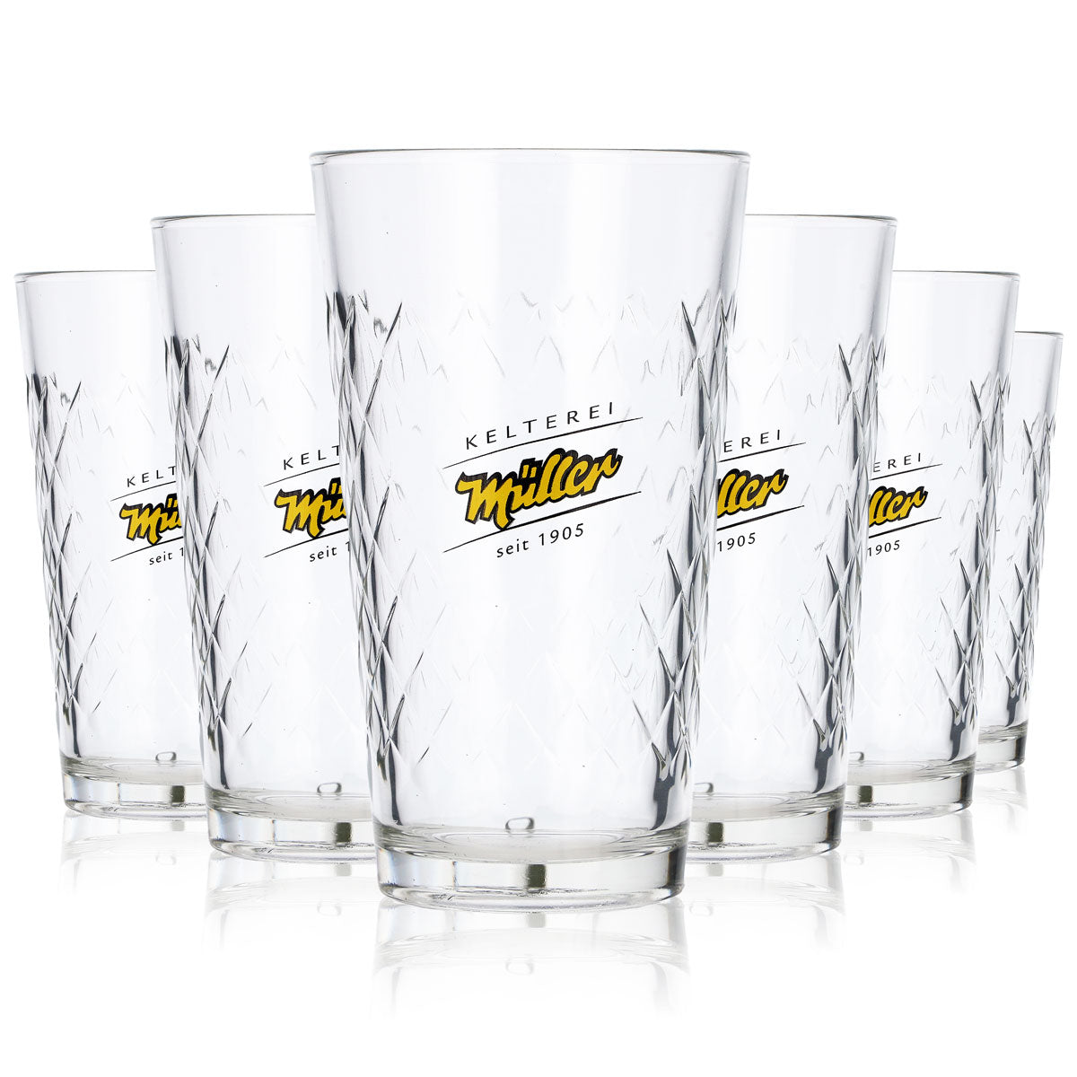 6x Kelterei Müller Glass 0.25l Apple Wine Mug Glass Set Elegant Relief Glass Contour
