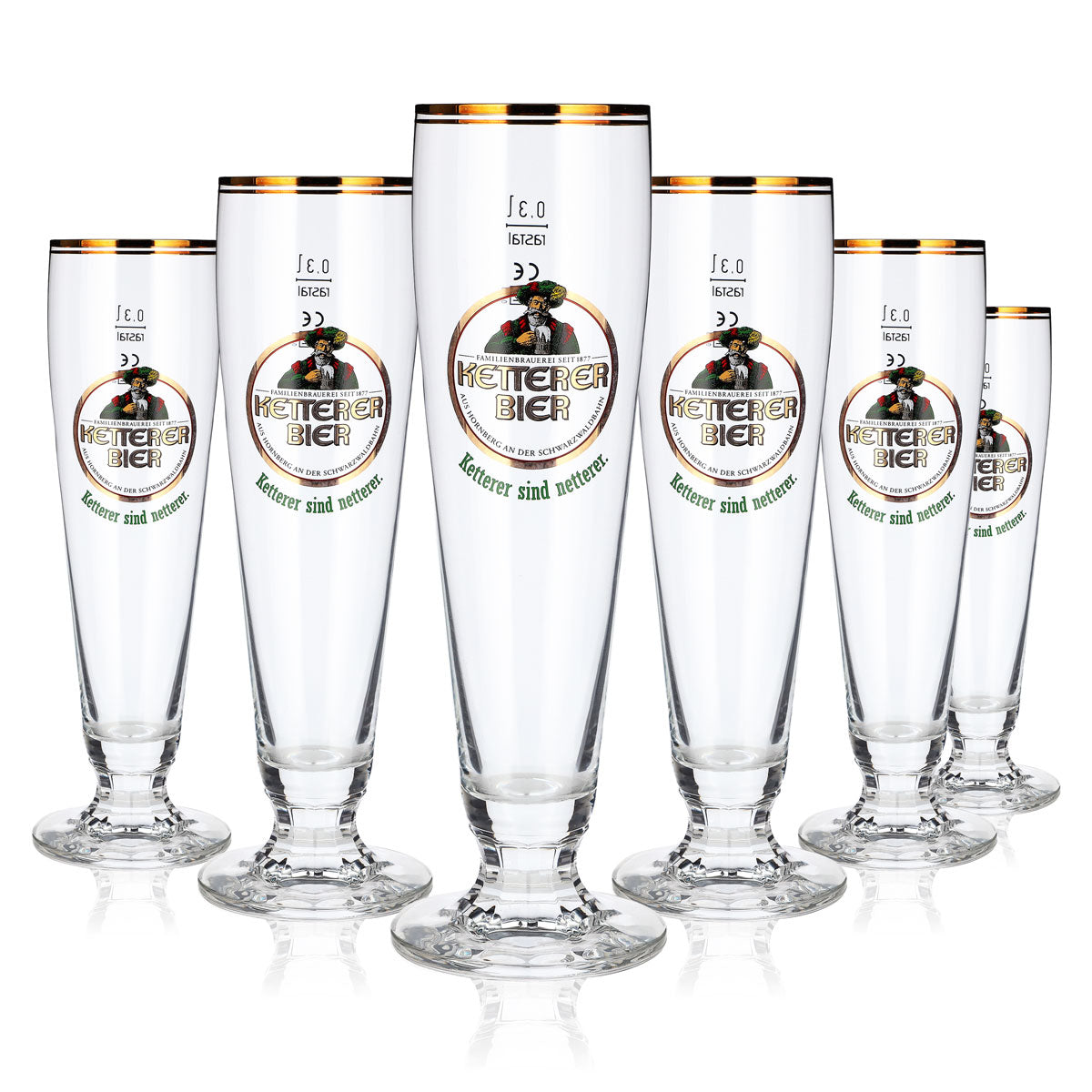 6 Ketterer Beer Glasses, 0.3 L, Gold-Rimmed Rastal (Set of 6)