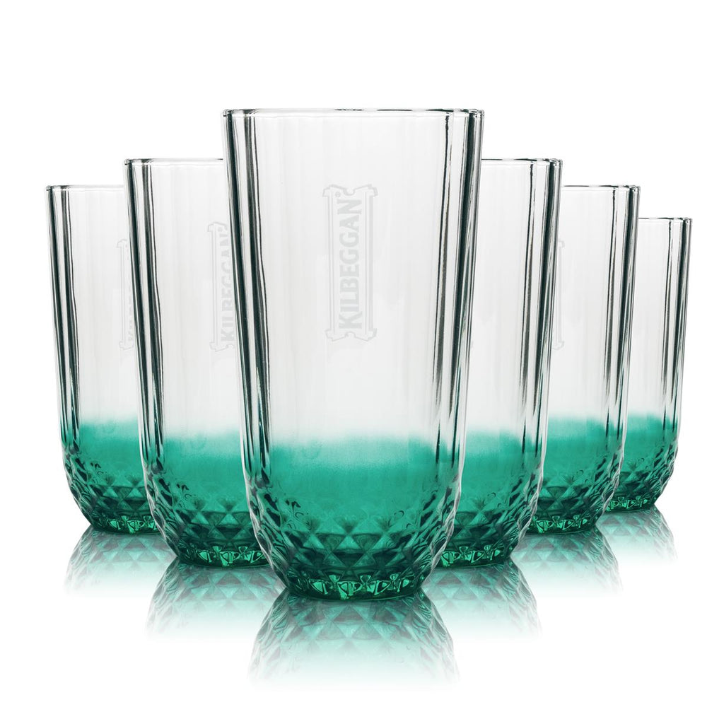 6x Kilbeggan Glass 0.35l Whiskey Long Drink Contour Crystal Glasses Gastro Irish