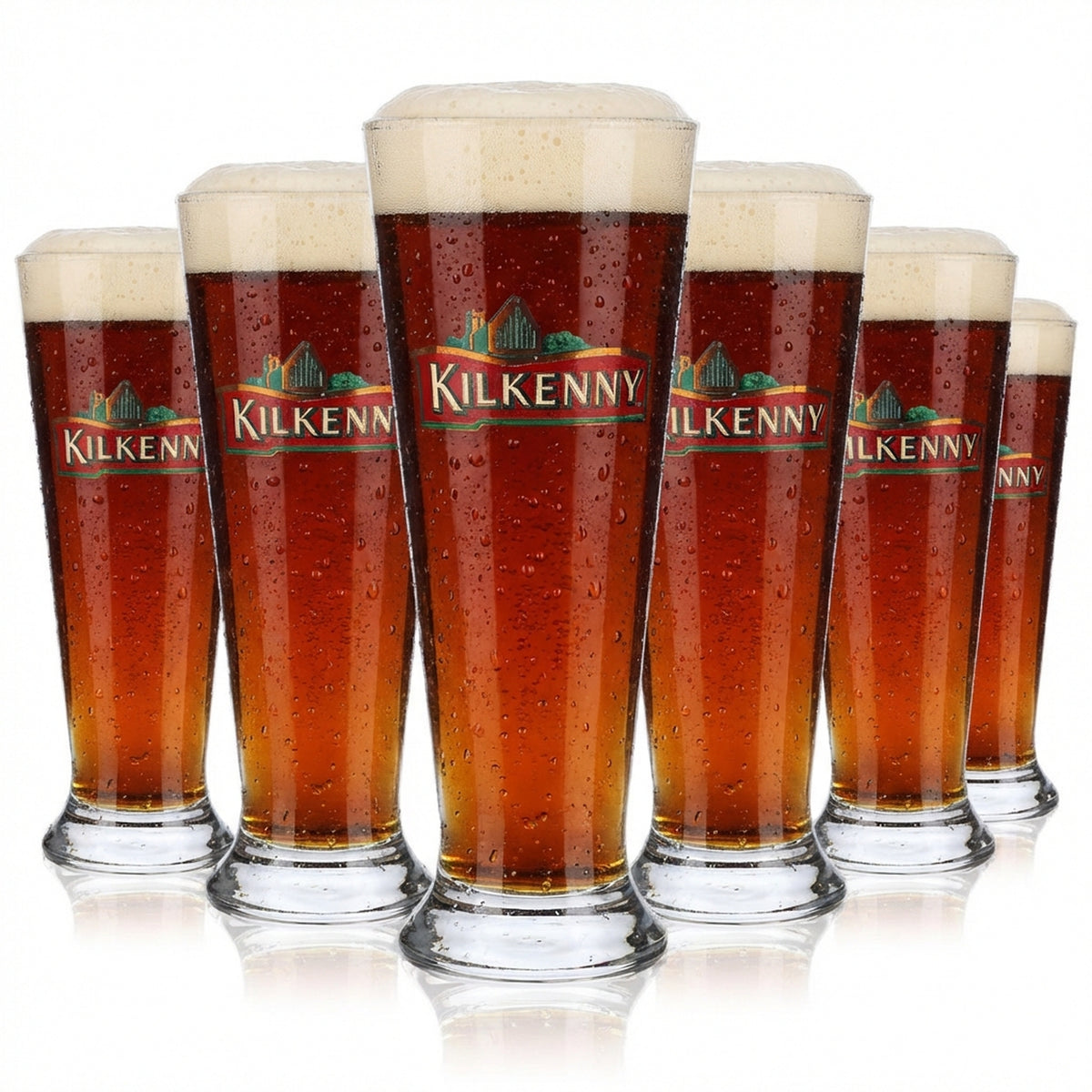 6x Kilkenny beer glasses 0.4l Irish mug red logo Sahm Munich