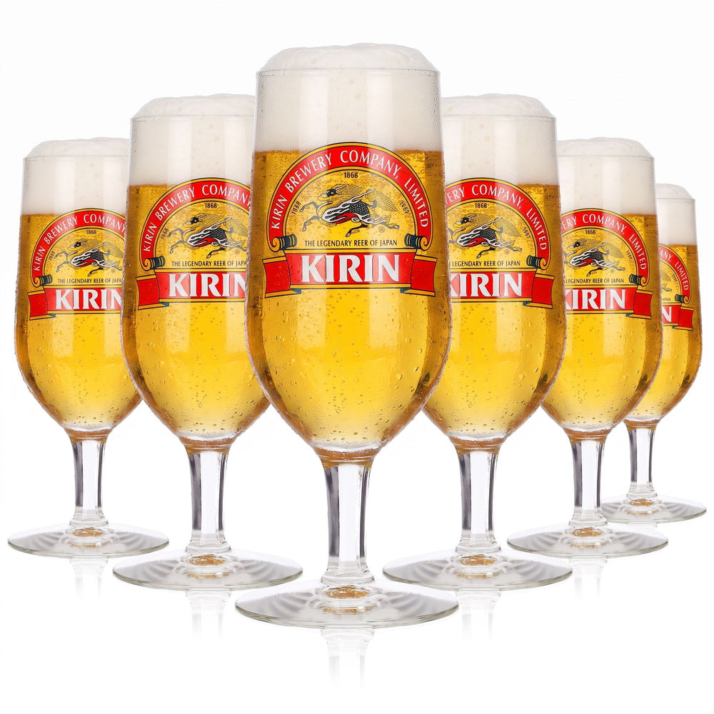 6 Kirin Ichiban Beer Glasses, 0.2 L, Goblet-Style, Red Bar Logo, Rastal