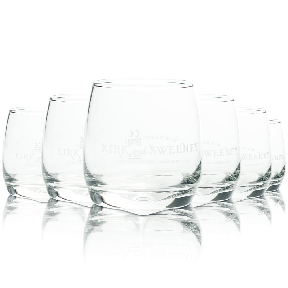 6x Kirk and Sweeney Rum Glass 0.27l Tumbler Wobbly Glass Rolling Swivel Glasses