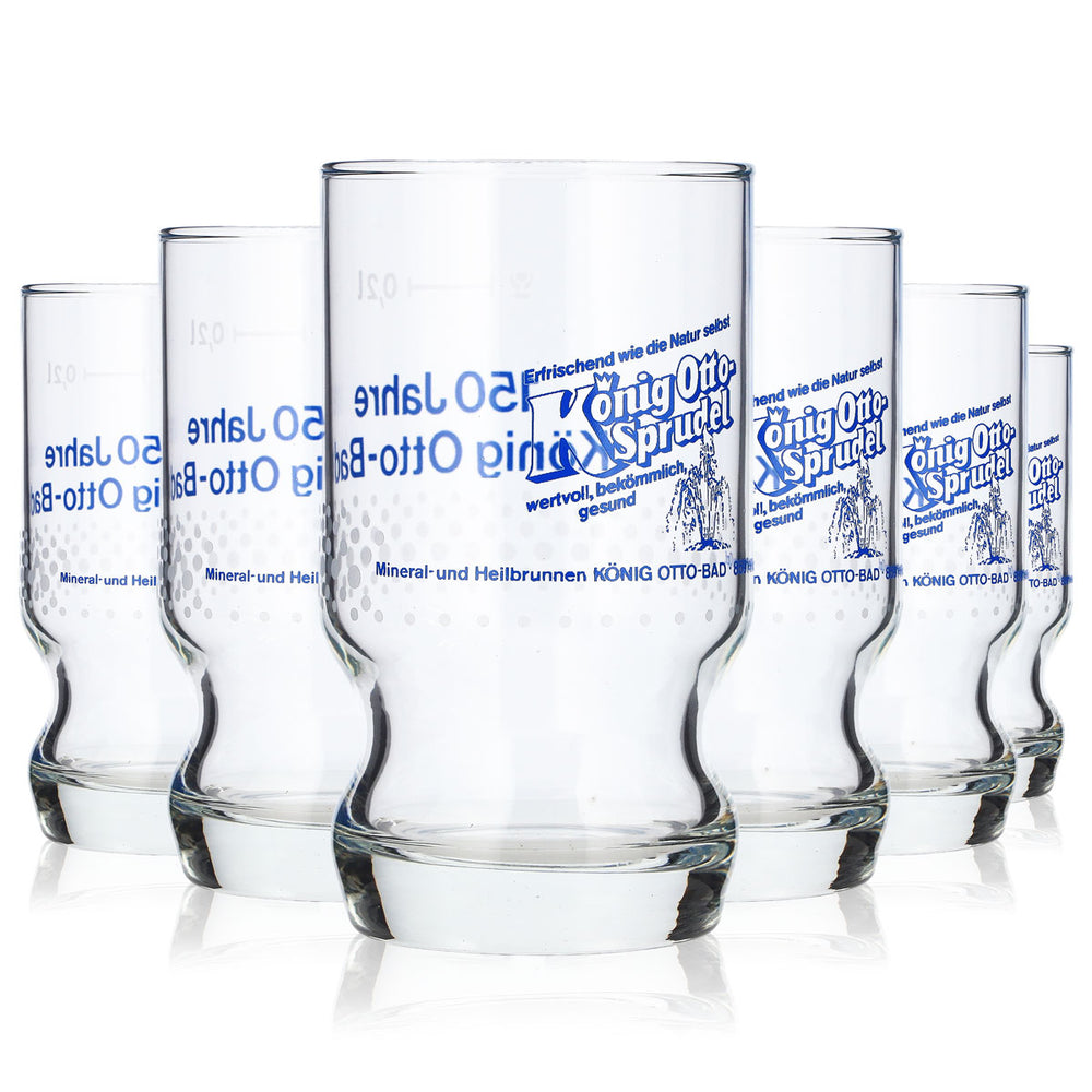 6x König Otto Sparkling Water Glass Cups, 0.2 L, Celebrating 150 Years of König Otto-Bad (Set of 6)