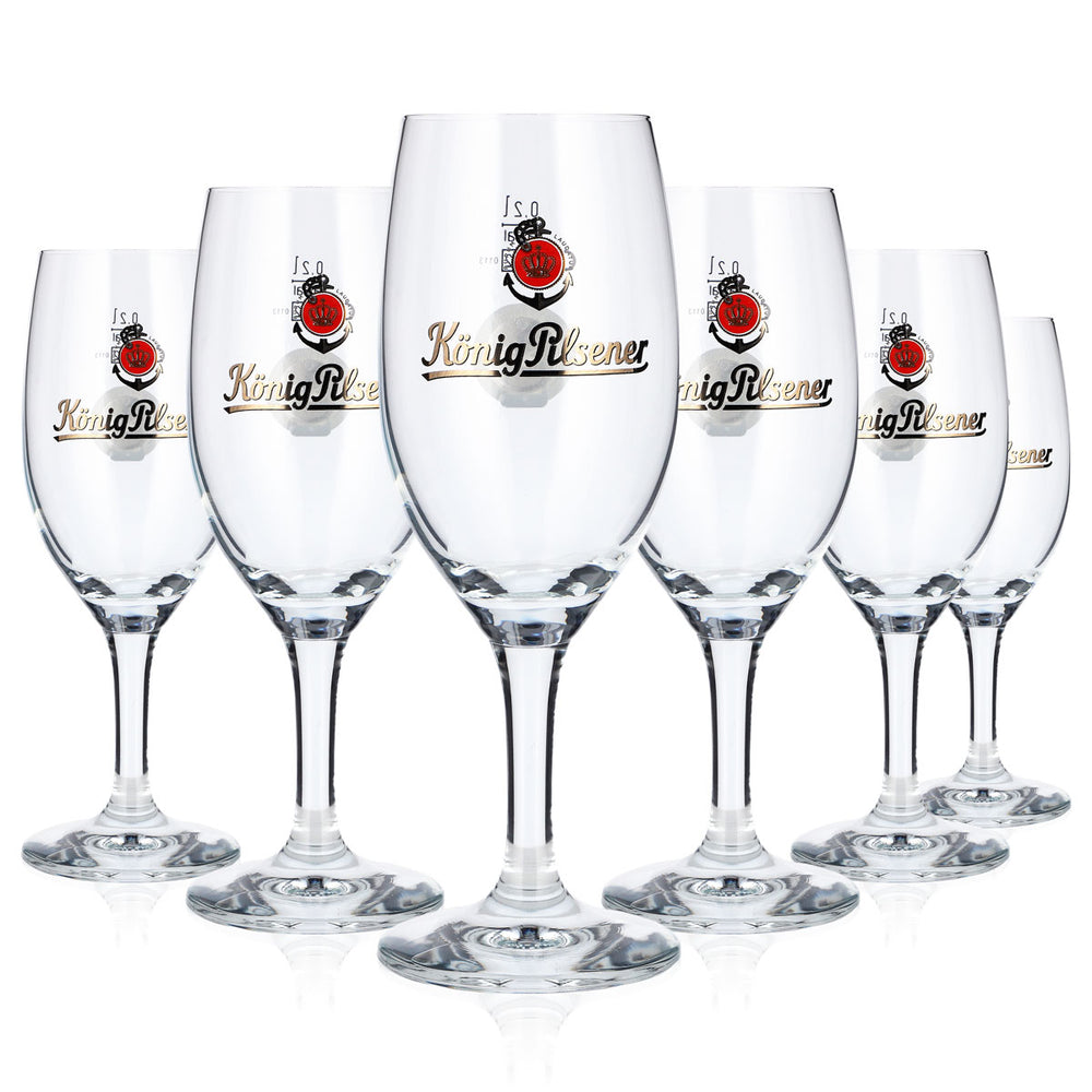 6x König Pilsener Beer Glass, 0.2 L, Trophy-Style, NFC Tag, Rastal Tulip Beer Glass (Set of 6)