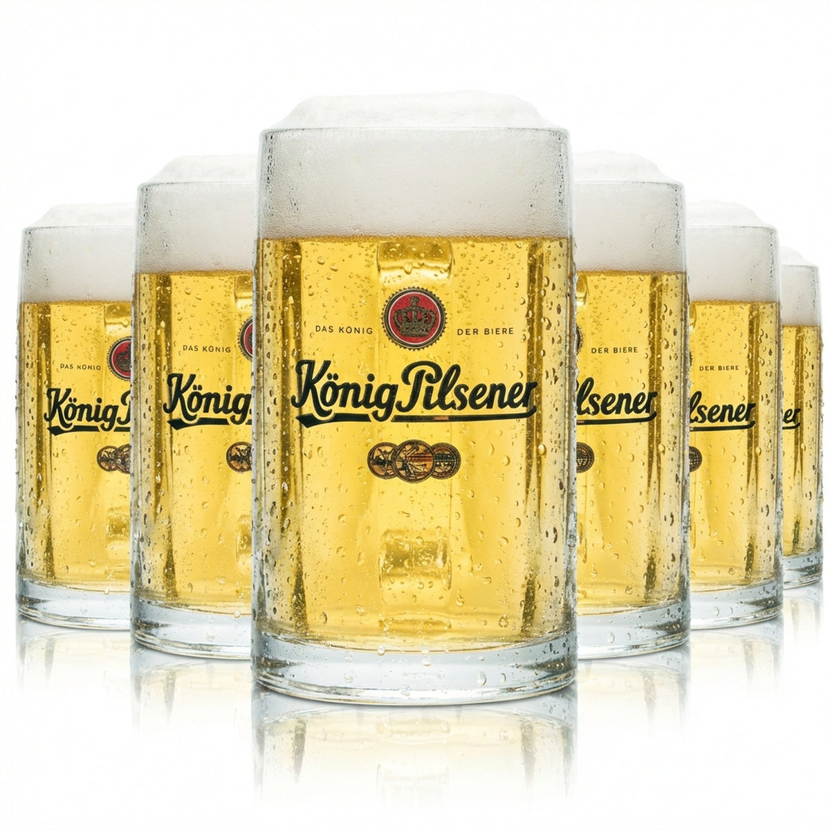 6x King Pilsener Beer Glass 0.3l Mug Relief Seidel Handle Glasses Tankards