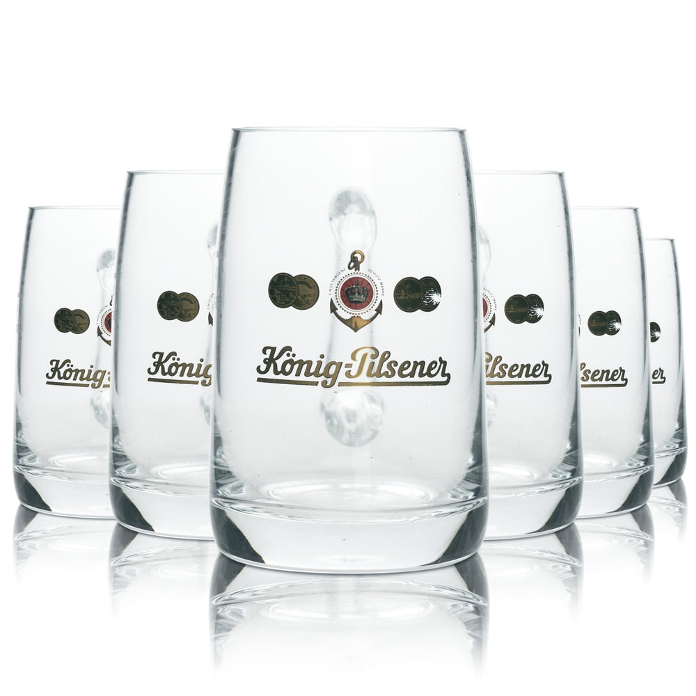 6x King Pilsener Beer Glass 0.3l Mug Seidel Handle Glasses Tankards Brewery