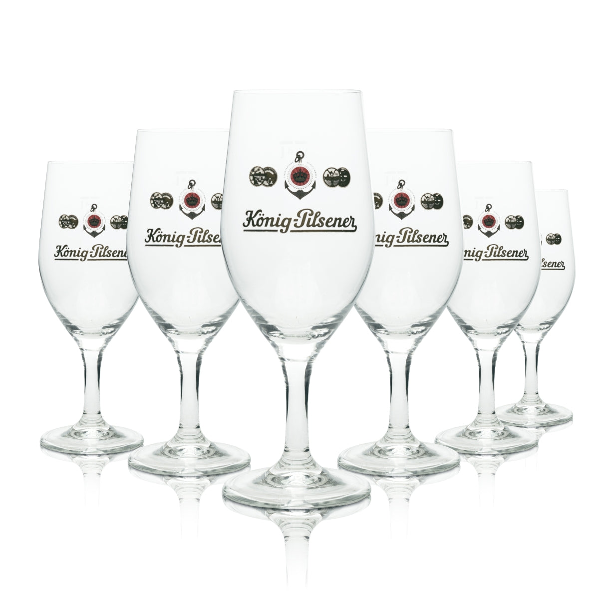 6x König Pilsener beer glass 0.4l tulip brewery trophy glasses stem oak mark