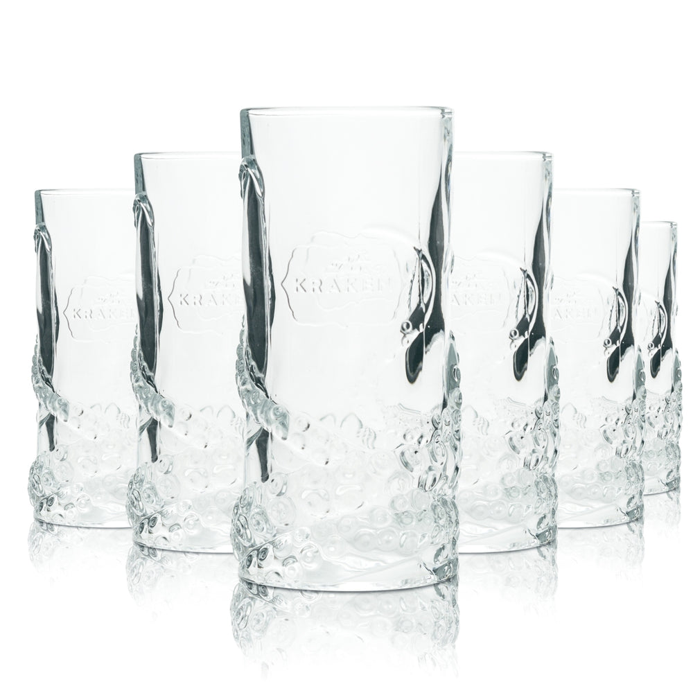 6x Kraken Rum Glass 0.35l Long Drink Relief Crystal Cocktail Glasses RARE Spiced