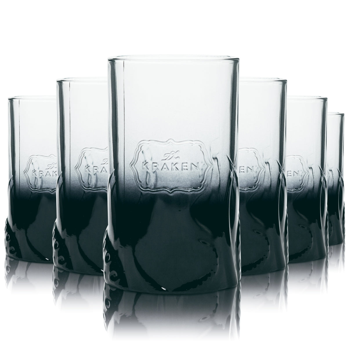 6x Kraken Rum Glass 0.3l Relief Print Black Long Drink Glasses Tentacle Tinto