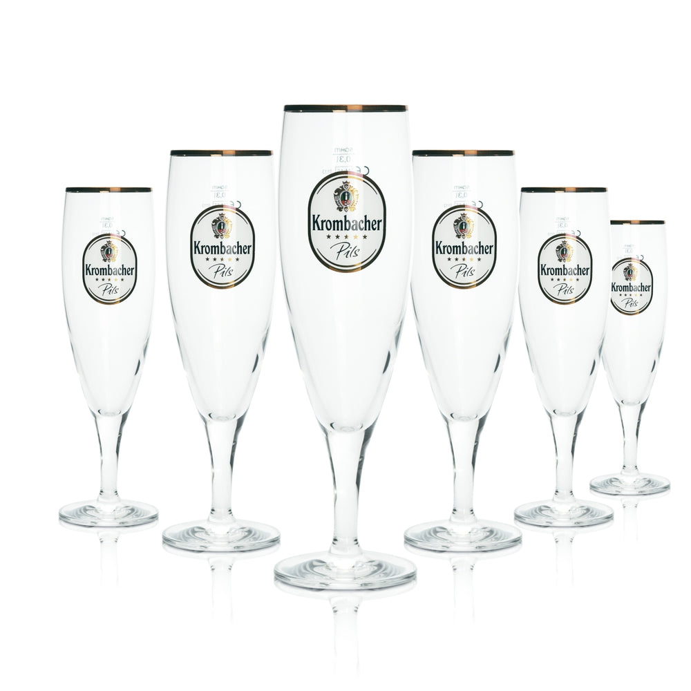 6x Krombacher Glass 0.3l Tulip Pilsner Glasses with Gold Rim, Gastro Beer Brewery