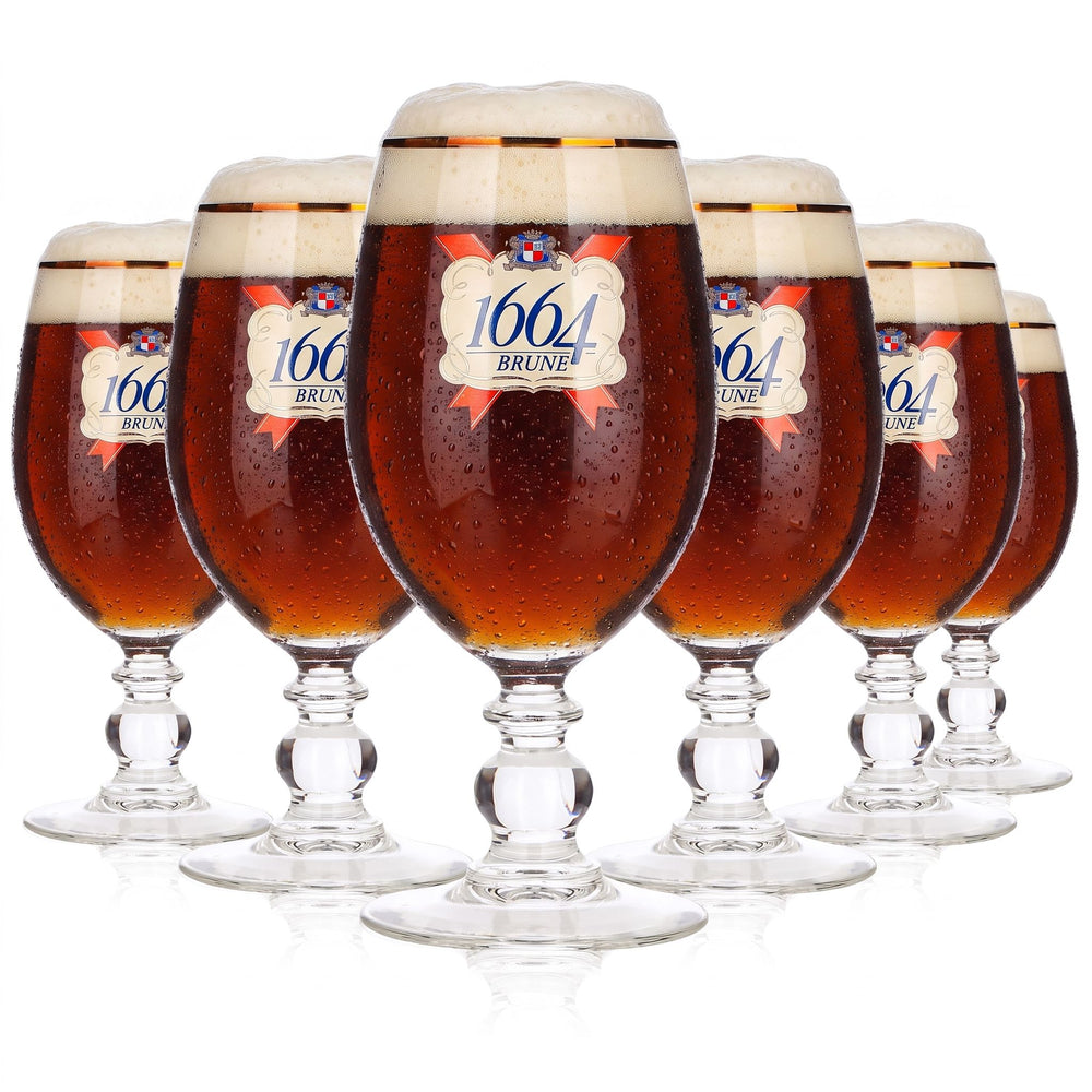 6 Kronenbourg 1664 Beer Glasses, 0.25 L, Goblet/Tumbler, Gold Rim
