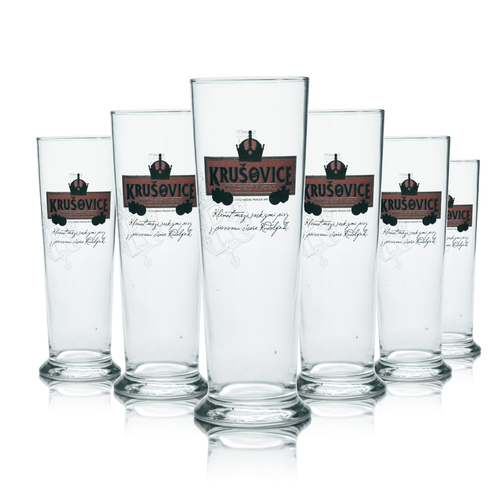 6x Krusovice Glass 0.5l Beer Trophy Glasses Brewery Czech Dark Black Gastro