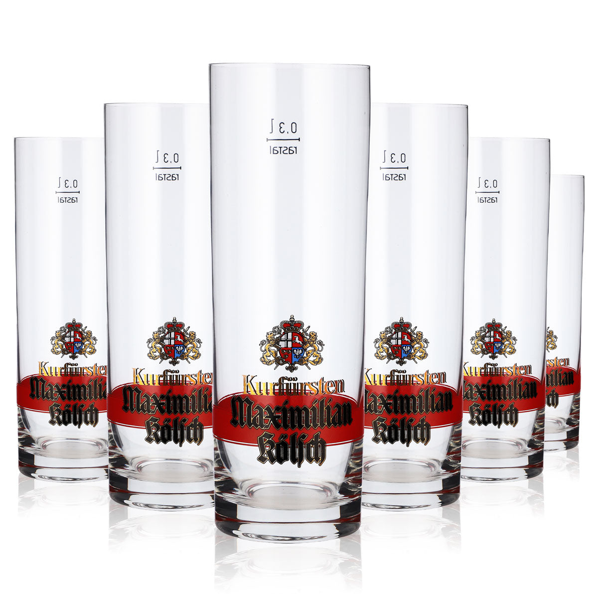 6 Kurfürsten Kölsch Beer Glasses, 0.3 L, Maximilian Red Ring (Set of 6)