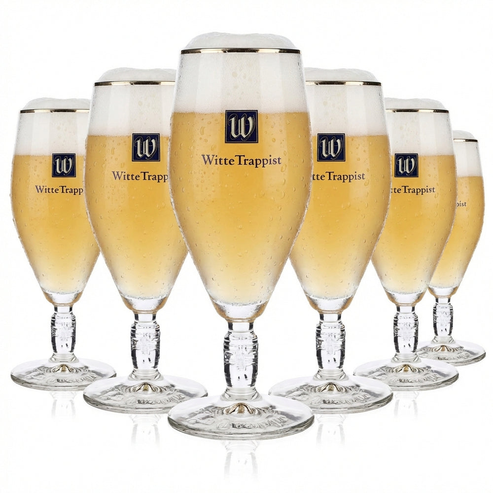 6x La Trappe Beer Glass 0.3l Beer Glasses Relief in Stem Cup Gold Rim