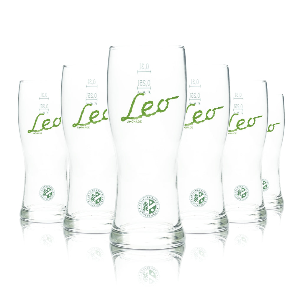 6x Leo Limo Glass 0.3l Cup ABK Aktien Brewery Soft Drink Mix Glasses Radler
