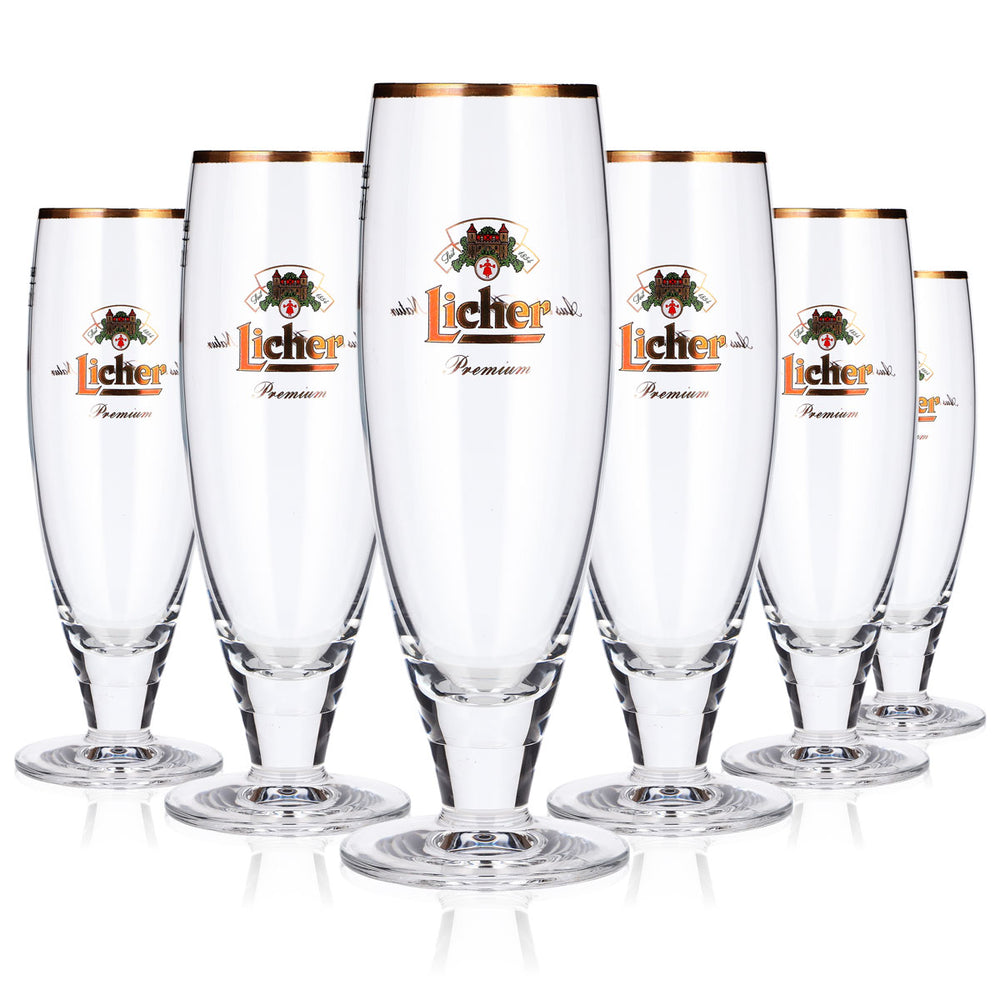 6 Licher Beer Glasses, 0.2 L, Premium Gold-Rimmed Rastal Goblet