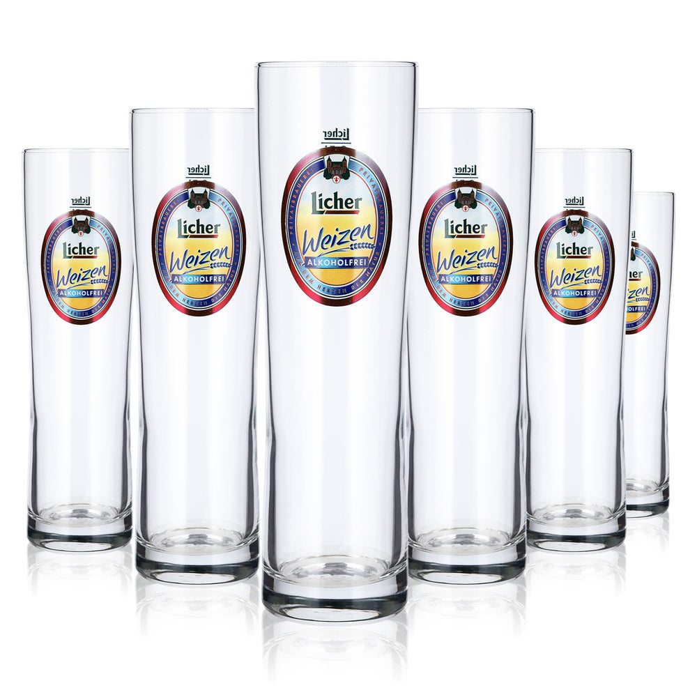 6 Licher Beer Glasses, 0.5 L, Wheat Beer Glass, Non-Alcoholic, Weizen Glass