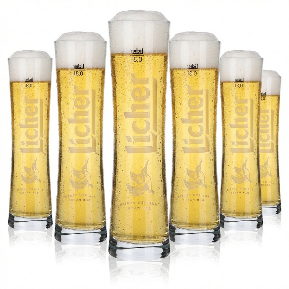 6x Licher Glass 0.3l Designer Glass Beer Mug Set Brewery Hessen