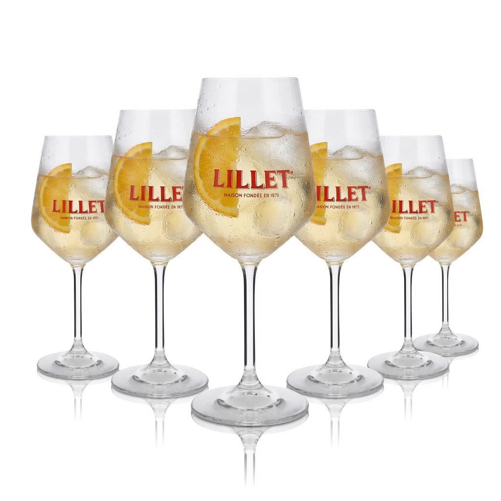 6x Lillet stemmed glasses set, 0.46 l – Original with 4 cl measuring line for aperitifs and tonic